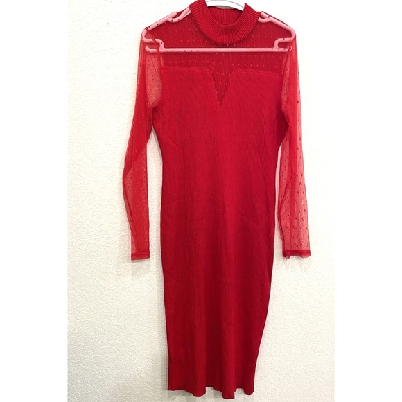 Almost Famous Sweater midi dress with sheer sleeves Size 3X Bright Red Glam - Picture 1 of 9